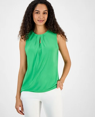 Kasper Women's Box-Pleat Keyhole Solid Top