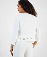 Kasper Women's Crepe Grommet-Trim 3/4-Sleeve Jacket