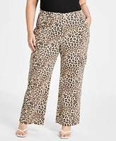Bar Iii Trendy Plus High-Rise Cheetah-Print Jeans, Exclusively at Macy's