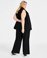 Bar Iii Trendy Plus Peak Lapel Open Front Long Vest Sleeveless Ribbed Cut Out Top Wide Leg High Rise Pants Exclusively At Macys