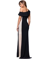 Xscape Women's Asymmetric-Neck Colorblocked Gown