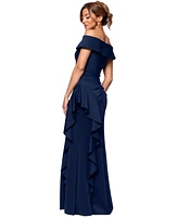 Xscape Women's Off-The-Shoulder Ruffled Side-Slit Gown