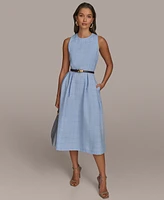 Donna Karan New York Women's Belted Plaid Tweed Dress