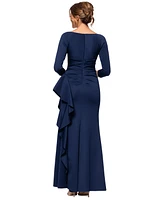 Xscape Women's V-Neck Ruffled Side-Slit Scuba Gown