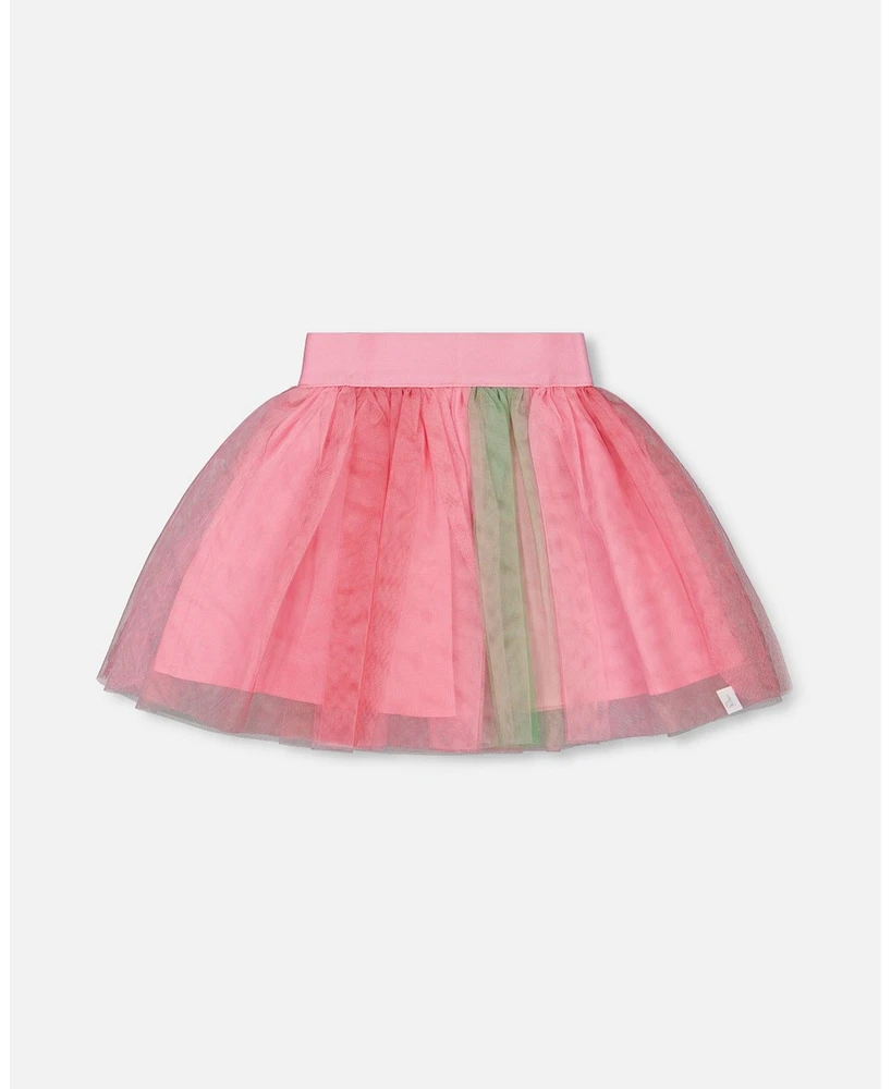 Deux par Big Girls Printed Mesh Skirt Pink And Green