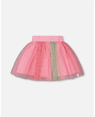 Deux par Deux Big Girls Printed Mesh Skirt Pink And Green