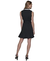 Karl Lagerfeld Paris Women's Belted Collared A-Line Dress