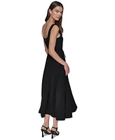 Karl Lagerfeld Paris Women's Scoop-Neck Belted Sleeveless Midi Dress