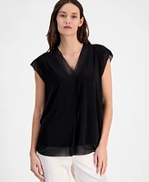 Anne Klein Women's Extended-Shoulder Mixed-Media Top