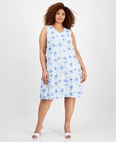 Jones New York Plus Printed V-Neck Midi Dress