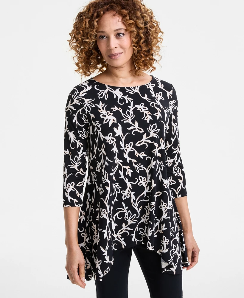 Jm Collection Women's Printed Knit Swing Top, Exclusively at Macy's