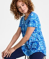 Jm Collection Women's Printed Scoop-Neck Short-Sleeve Top, Exclusively at Macy's