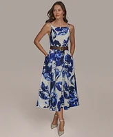 Donna Karan New York Women's Belted Midi A-Line Dress