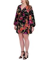 Siena Plus Printed Blouson-Sleeve Faux-Wrap Dress