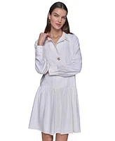 Karl Lagerfeld Paris Women's Collared Drop-Waist Long-Sleeve Shirtdress