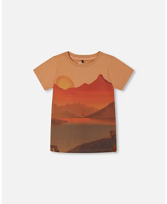 Deux par Big Boys Printed Cotton Tee Orange Sunset