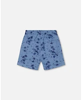 Deux par Toddler Boys Printed Chambray Short Pale Blue And Navy - Toddler|Child