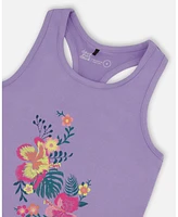 Deux par Big Girls Cotton Racerback Tank Top Floral Mauve