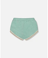 Deux par Big Girls Terry Cloth Short Turquoise And Beige