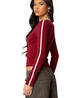 Edikted Womens Contrast V Neck Long Sleeve T Shirt