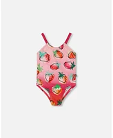 Deux par Girls Printed One-Piece Swimsuit Pink Gradient Strawberry