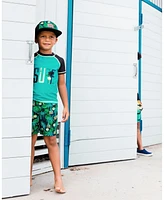 Deux par Boys Printed Swim Trunks Green Jungle On Black