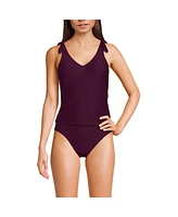 Lands' End Women's Ottoman Rib Tie Shoulder Tankini Top