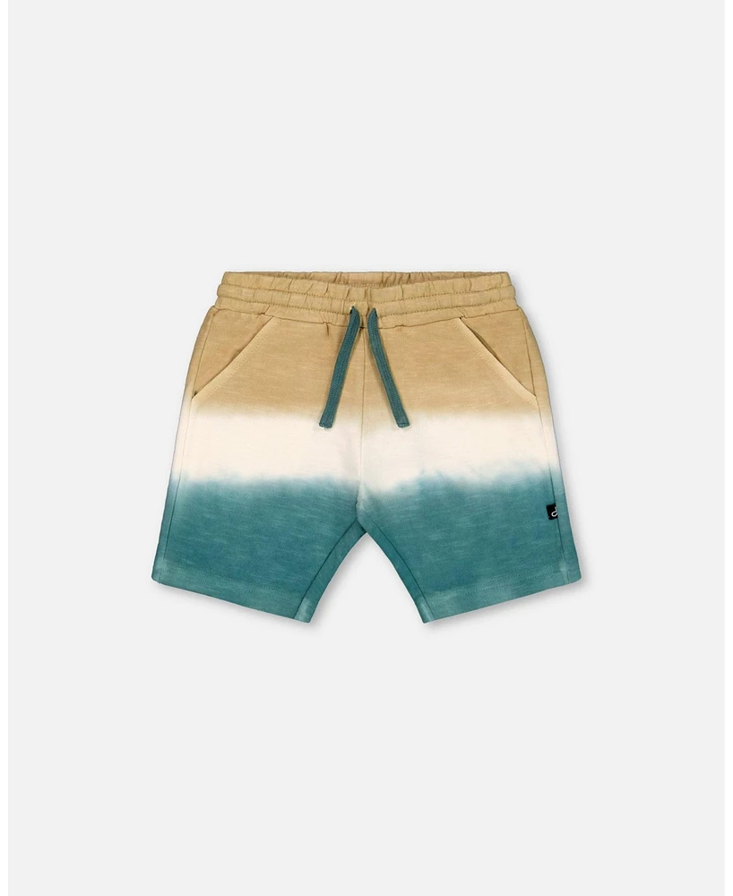 Deux par Toddler Boys French Terry Short Gradient Beige And Teal - Toddler|Child