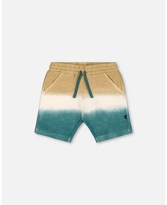 Deux par Toddler Boys French Terry Short Gradient Beige And Teal - Toddler|Child