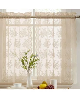 Hlc.me Jolene Floral Rod Pocket Lace Semi Sheer Voile Short Cafe Tiers for Small Windows - 28 x Inch Length (Taupe Tiers