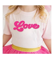 Sweet Wink Toddler Girls Love Script Patch Valentine's Day Short Sleeve T-Shirt