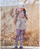 Deux par Deux Toddler Girls Printed Jacket Two-Piece Mid-Season Outerwear Set Small White Flowers On Turquoise And Lilac. - Toddler|Child