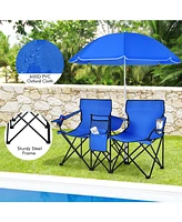 Portable Folding Picnic Double Chair With Umbrella