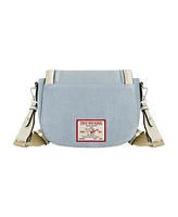 True Religion Distressed Logo Denim Saddle Bag