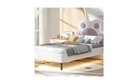 Upholstered Platform Bed with Animal Paw Shaped Headboard and Led