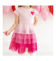 Sweet Wink Little and Big Girls Pink Petal Valentine's Day Short Sleeve Tutu Dress