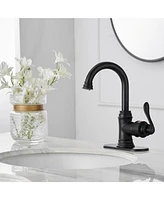 Single Hole Single-Handle High Arc Bathroom Faucet With Swivel Spout in Matte Black