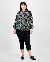 Jm Collection Plus Embellished-Placket Button-Front Shirt, Exclusively at Macy's