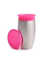 Munchkin Toddler Stainless Steel 360 Sippy Cup with 3 piece Sipper and Straw Lid, Pink