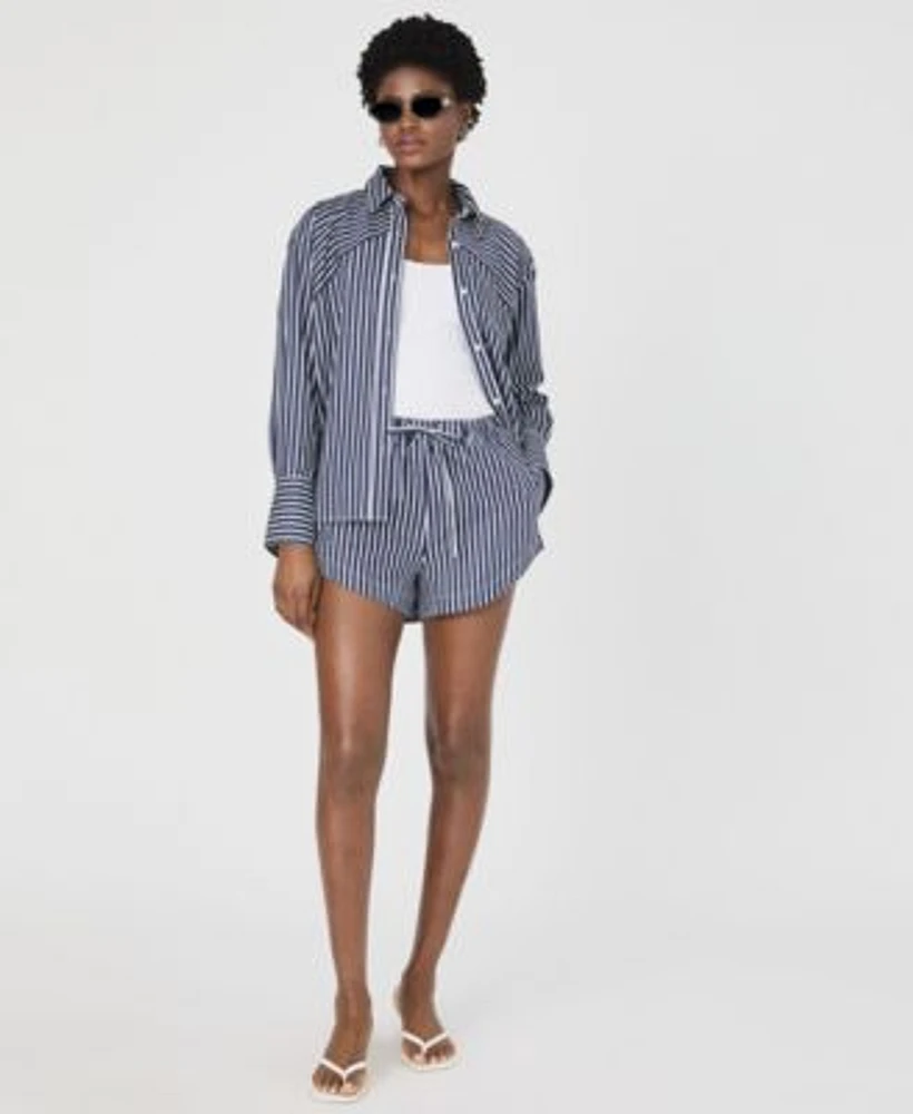 French Connection Womens Alexis Cotton Angled Yoke Shirt Alexis Cotton Drawstring Shorts