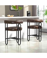 Set of 2 Modern Faux Leather Bar Stools with Backrest and Black Metal Frame for Island-The Pop Home