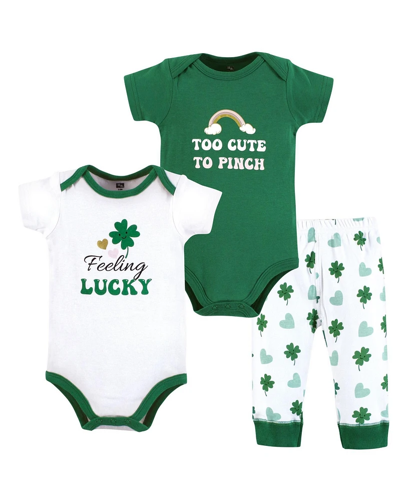 Hudson Baby Girls Cotton Bodysuit and Pant Set, Feeling Lucky, Preemie