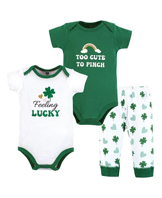 Hudson Baby Girls Cotton Bodysuit and Pant Set, Feeling Lucky, 9-12 Months