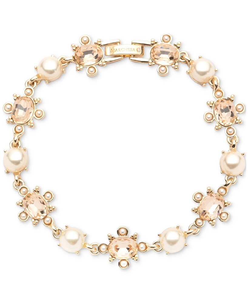 Marchesa Gold-Tone Crystal & Imitation Pearl Flex Bracelet