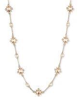 Marchesa Gold-Tone Crystal & Imitation Pearl Station Collar Necklace, 16" + 3" extender