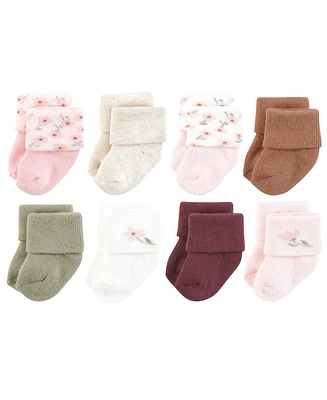 Hudson Baby Girls Cotton Rich Newborn and Terry Socks, Pink Dainty Floral, Months