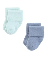 Hudson Baby Boys Cotton Rich Newborn and Terry Socks, Blue Teal Neutral