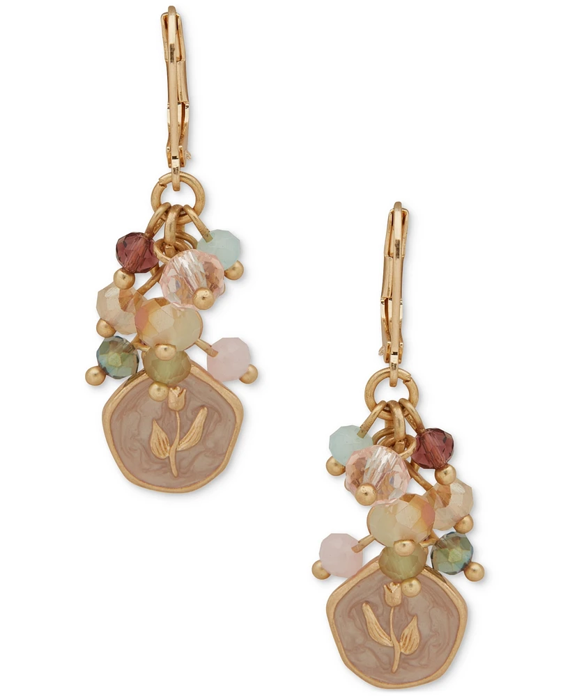 lonna & lilly Gold-Tone Shaky Bead & Flower Motif Stone Drop Earrings