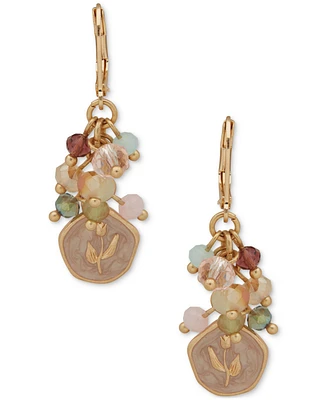 lonna & lilly Gold-Tone Shaky Bead & Flower Motif Stone Drop Earrings