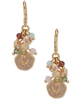 lonna & lilly Gold-Tone Shaky Bead & Flower Motif Stone Drop Earrings